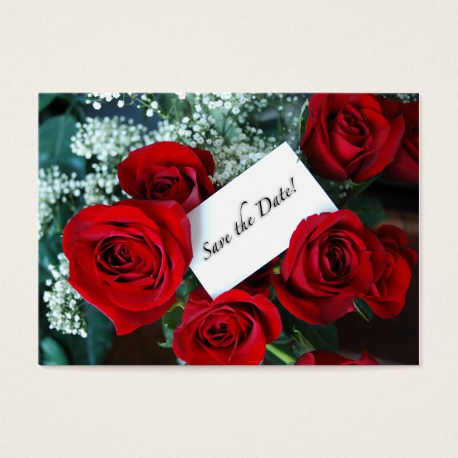 Save the Date Business Card Red Roses Card (Front)