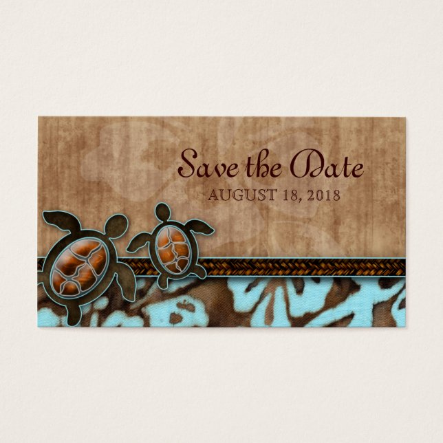 Save the Date Business Card Turtles Brown Blue (Front)