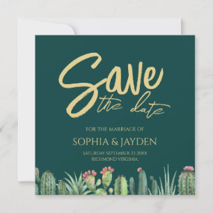 Save The Date Cactus Elegant Emerald Green Wedding