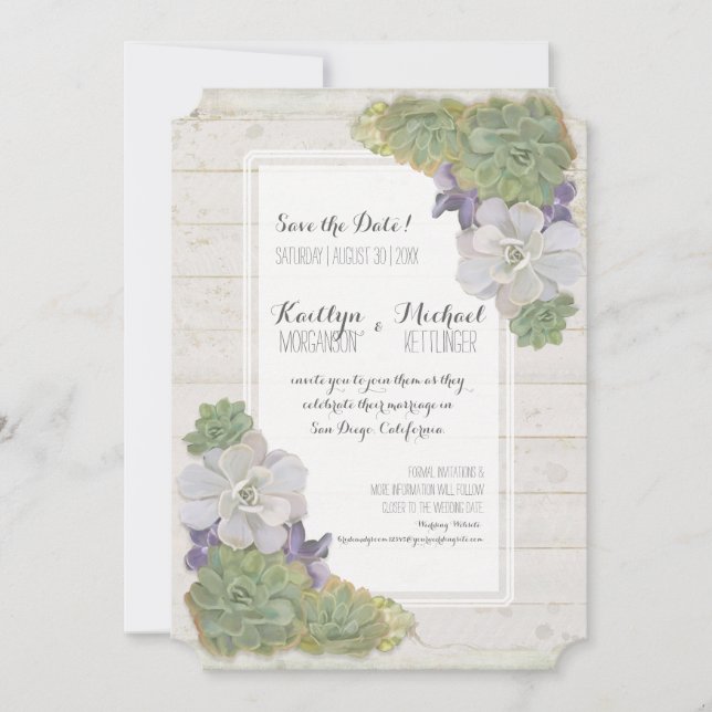 Save the Date Cactus Succulent Wooden Desert West (Front)