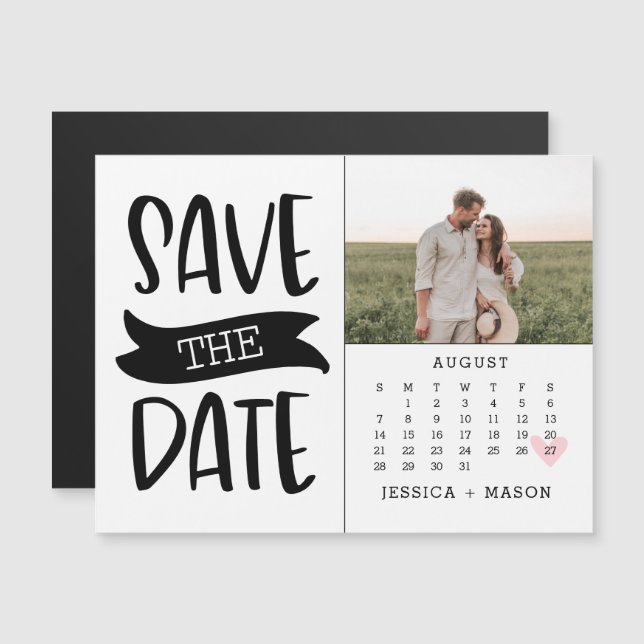 Save The Date Calendar Card Rustic Banner Magnet (Front/Back)