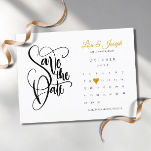 Save the Date Calendar Gold Love Heart Postcard
