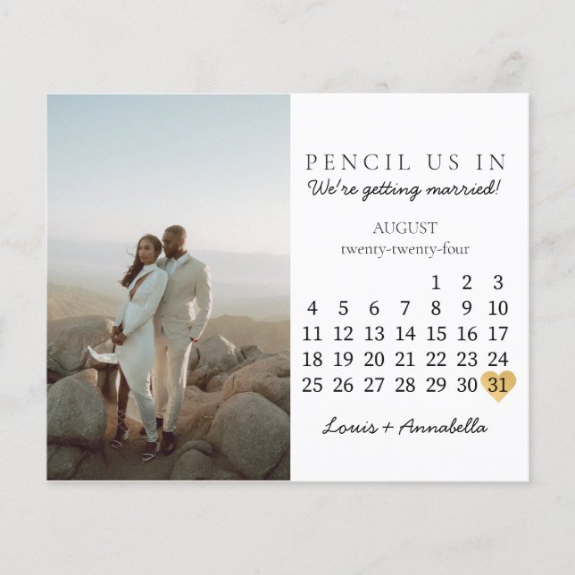 Save the Date Calendar Heart August 2024 Month (Front)