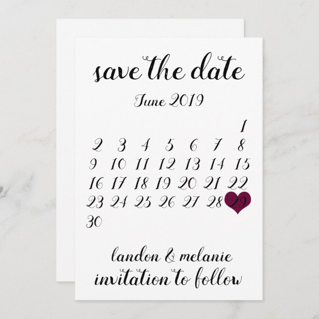 Save The Date Calendar Invitation (Front/Back)