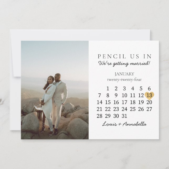 Save the Date Calendar January 2024 Month Chic Invitation (Front)