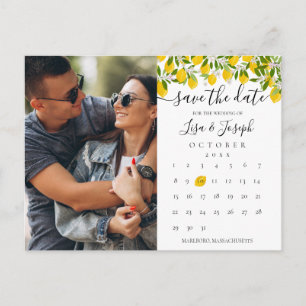 Save the Date Calendar Lemons Blossom Photo Announcement Postcard