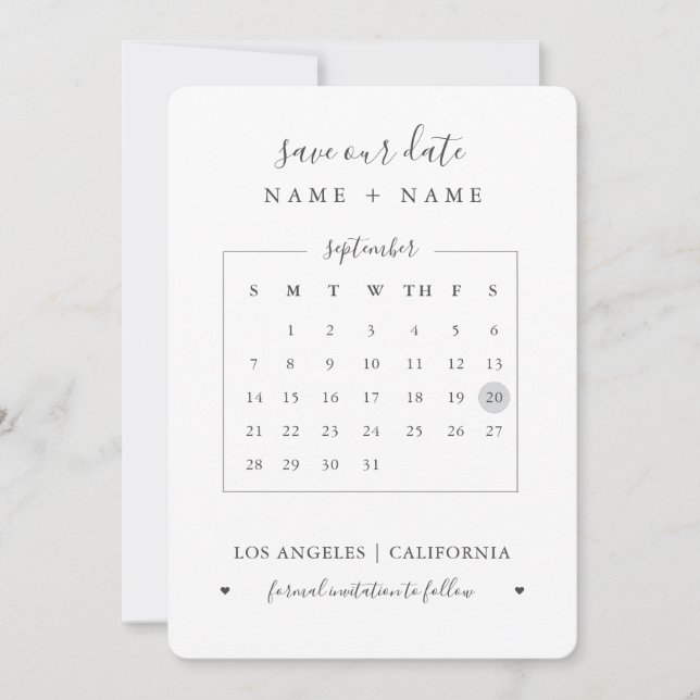 Save the Date ♥ Calendar Modern Minimalist Holiday Card (Front)