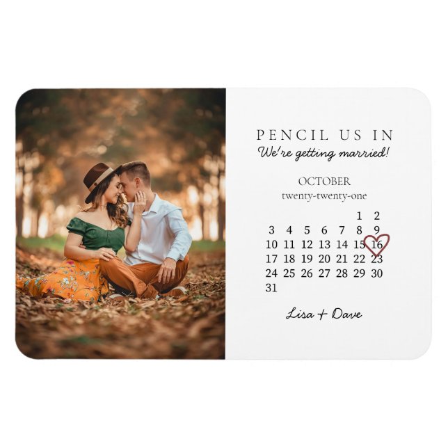 Save the Date Calendar Month Wedding Announcement Magnet (Horizontal)