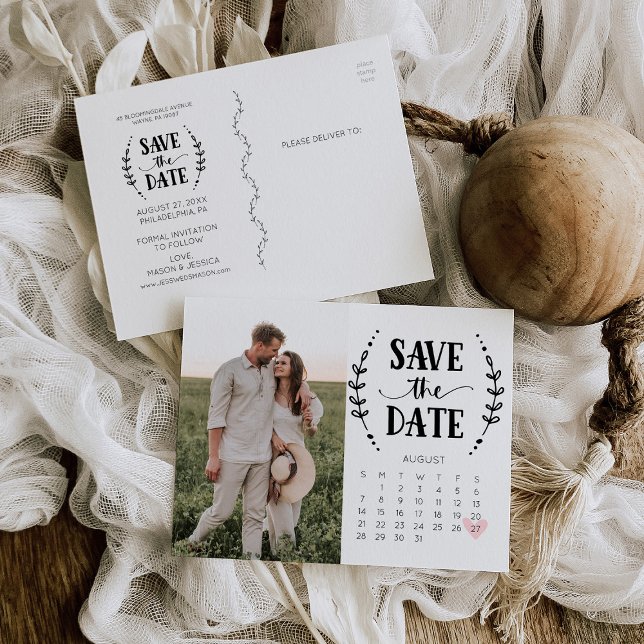 Save The Date Calendar Postcard Rustic Country (Creator Uploaded)
