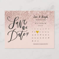 Save the Date Calendar QR Code Rose Gold Glitter
