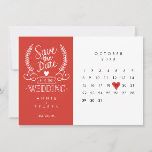 Save the Date Calendar Red Love Heart