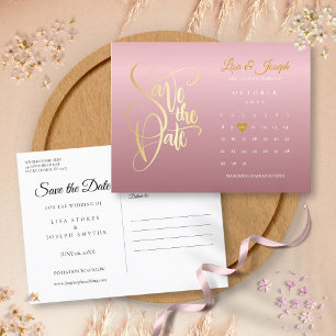Save the Date Calendar  Rose Gold Chic Love Heart Announcement Postcard