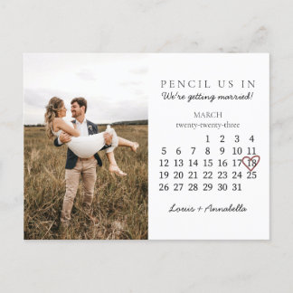 Save the Date Calendar Rose Heart March 2023 Month Postcard