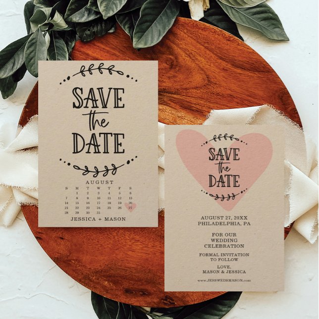 Save The Date Calendar Rustic Drawn Kraft Card (Creator Uploaded)