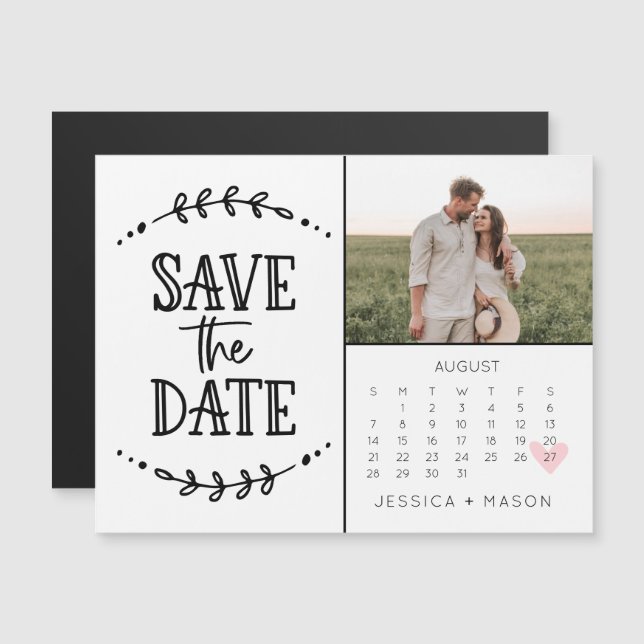 Save The Date Calendar Rustic Drawn Magnet (Front/Back)