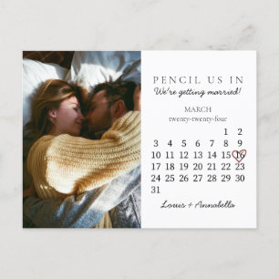 Save the Date Calendar Simple Heart March 2024 Postcard
