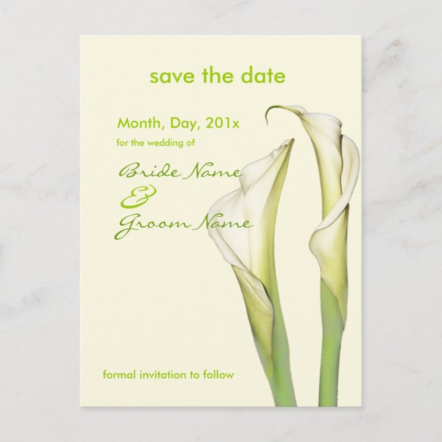 Save the Date, calla lily postcards (Front)