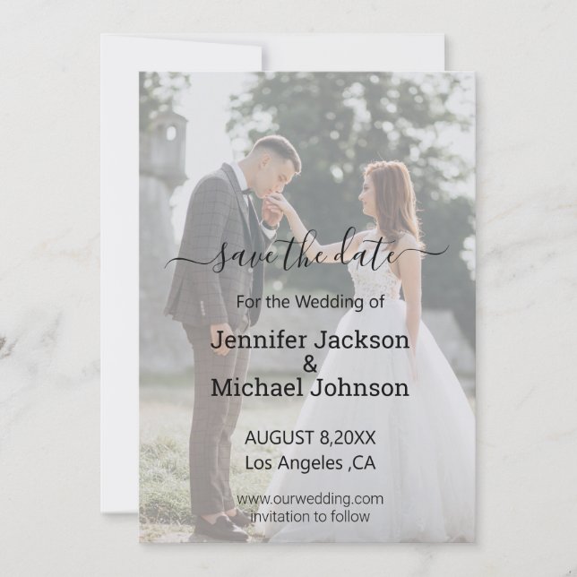 save the date calligraphy wedding photo invitation (Front)