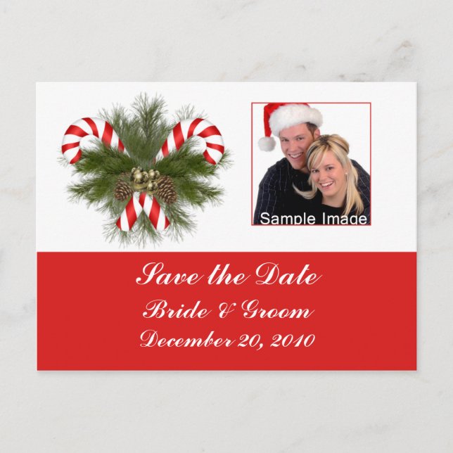 Save the Date - Candy Cane Photo Postcard (Front)