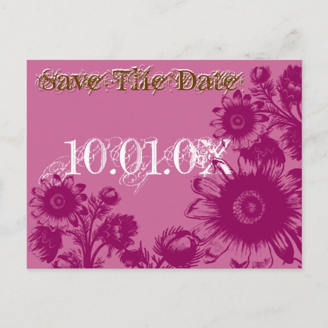 Save The Date Caramel Cafe and Bodacious Purple Announcement Postcard (Front)