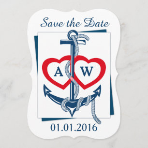 Save the Date card Anchor Nautical blue red