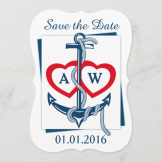 Save the Date card Anchor Nautical blue red