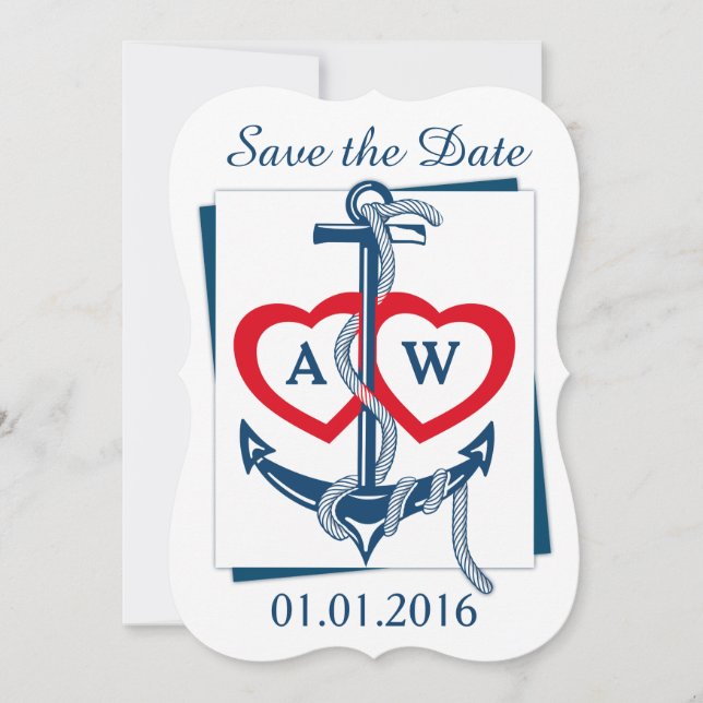 Save the Date card Anchor Nautical blue red (Front)