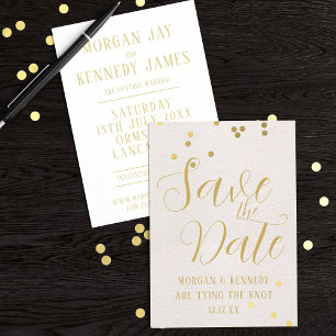 Save The Date Card Bridal Blush Pink Gold Confetti