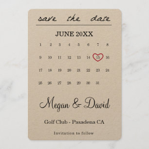 Save the Date card - heart date - calendar