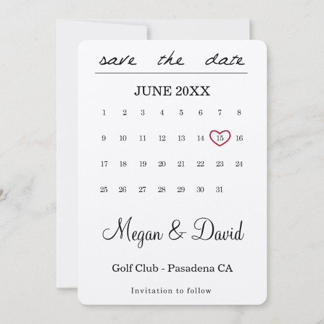 Save the Date card - heart date - calendar (Front)