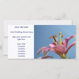 SAVE THE DATE Card Pink Lily Flower Blue Sky