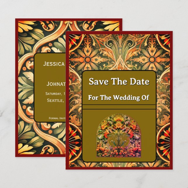 Save The Date Card Red/Brown Pattern (Front/Back)