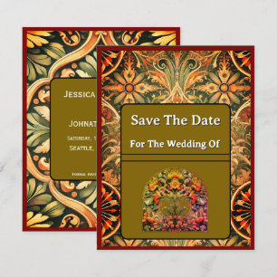Save The Date Card Red/Brown Pattern