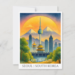 Save the Date Card Seoul South Korea Watercolor