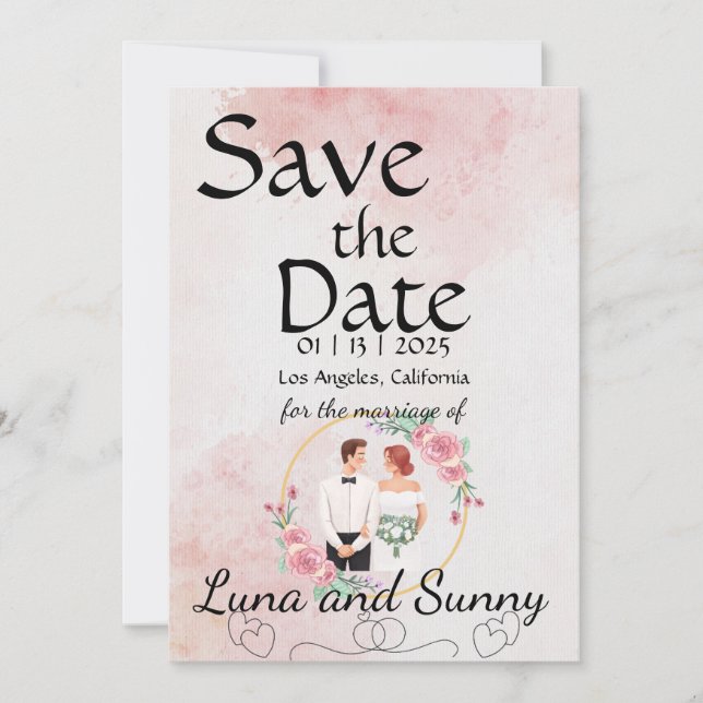 Save the Date Card Template Peach & Mint Green (Front)