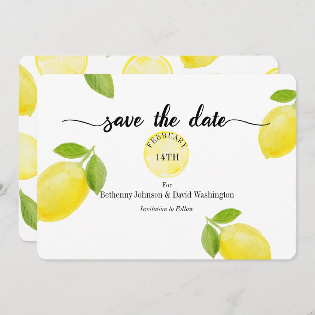 Save the Date Card Watercolor Lemons (Front/Back)