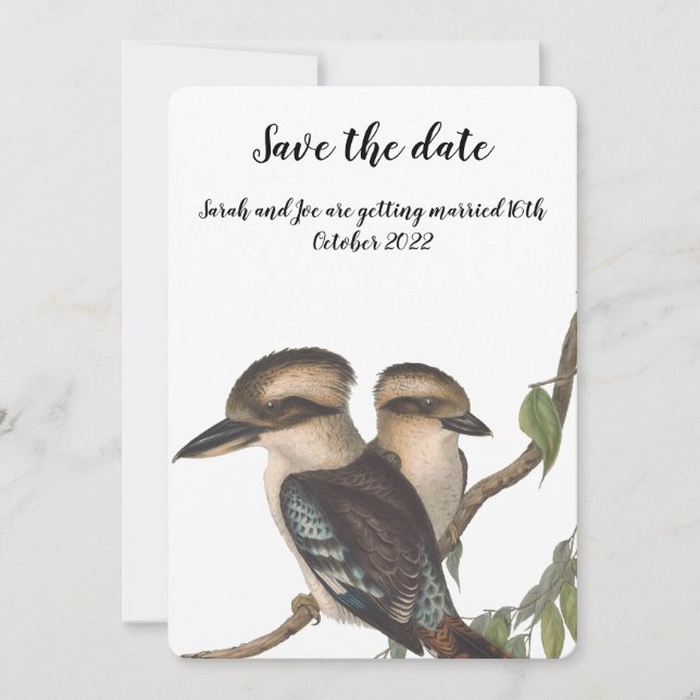Save the date card with Australian  kookaburras (Front)