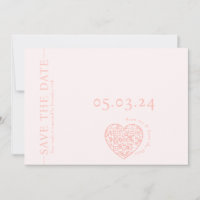 Save the Date card with hearth shape QR code