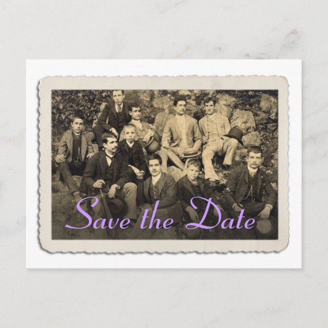 Save the Date card with vintage portrait. (Front)