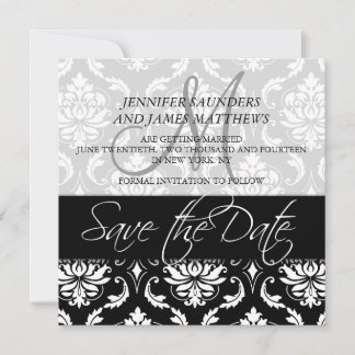 Save the Date Cards Black Damask Monogram Names