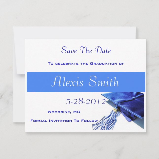 Save The Date Cards - Blue Graduation Cap (Front)