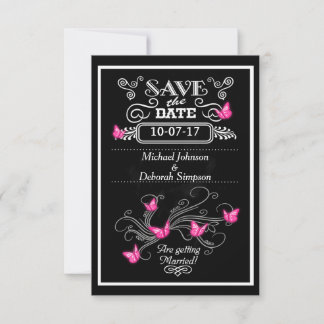 Save The Date Cards Chalkboard Pink Butterflies