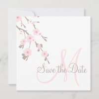 Save the Date Cards Cherry Blossoms with Monogram