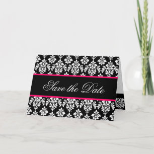 Save the Date Cards Monogram Hot Pink Damask