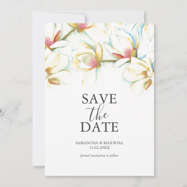 Save The Date Cards White Magnolia Flowers (Front)