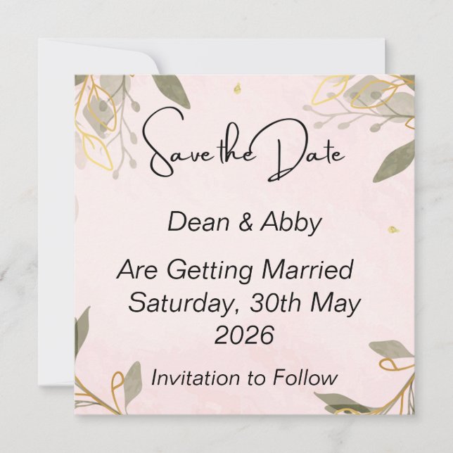 Save The Date Cards with blush pink background (Front)