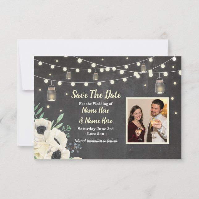 Save The Date Chalk Rustic Fireflies Lights Invite (Front)