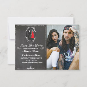 Save The Date Chalk Skulls Photo Card Gothic