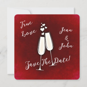 Save The Date Champagne Glasses Red Invitation