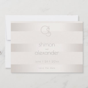 Save the Date Champagne Shimmer Stripe Monogram